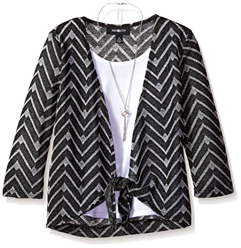 Amy Byer Girls' Big Tie-Front Sweater Top with Layering Tank and Necklace