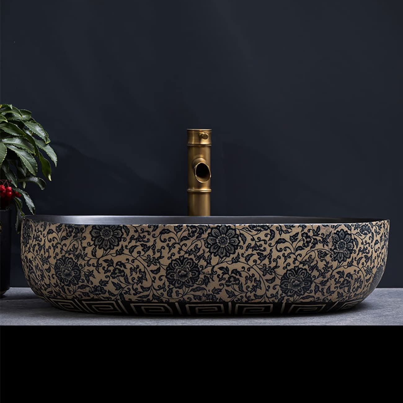 Umywalka łazienkowa nablatowa, ceramiczna umywalka ceramiczna do łazienki, ceramiczna umywalka w kolorze niebieskim i białym,
