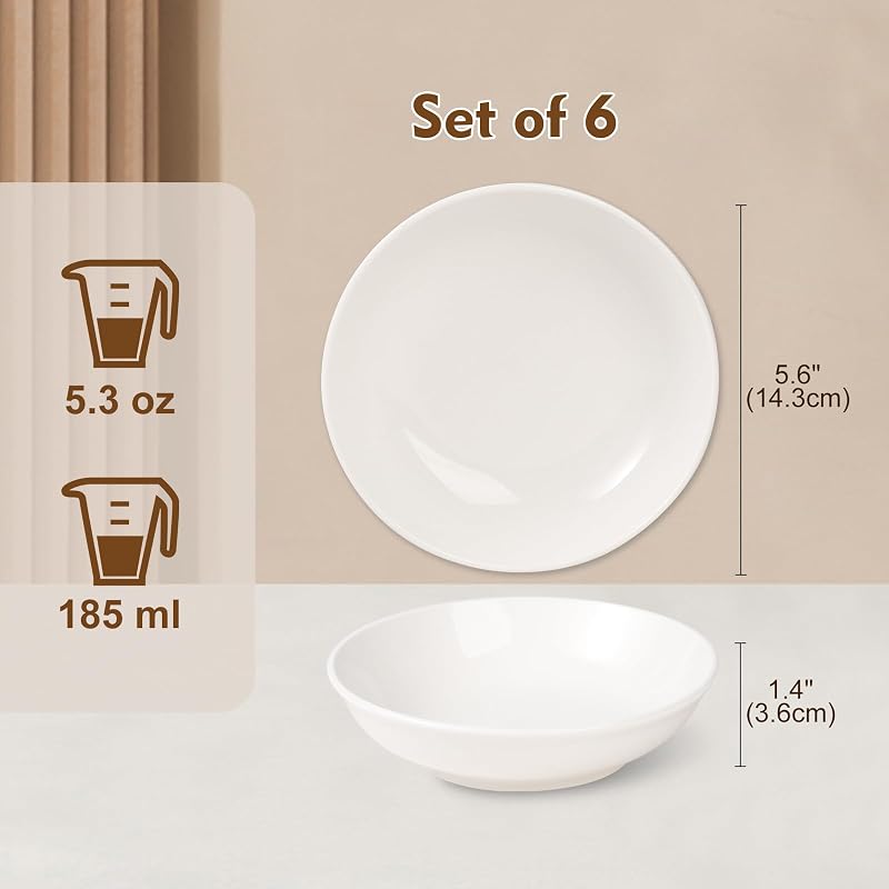 Ceramic Cat Dishes for Food - Cute Cat Bowl Set of 6 - Wide, Shallow, Whisker Friendly - Minimalist Style - Microwave and Dishwasher Safe - 5.3 oz - 5.6 inch