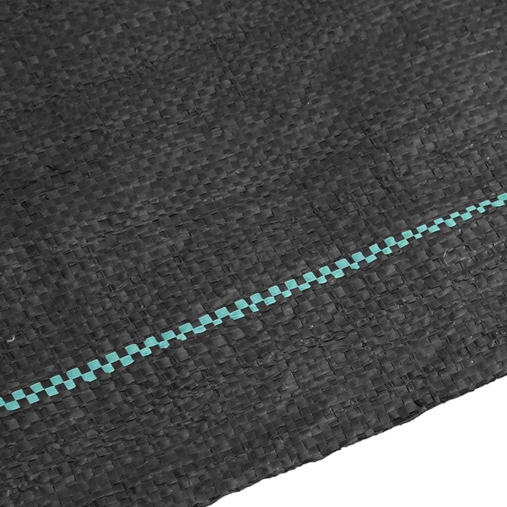 Fieltro negro de 1,5 x 50 m, polipropileno para control de malas hierbas, permeable al agua, para jardín, bancal, plantas con material estabilizado UV y rayas verdes
