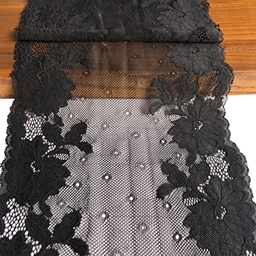 LUMKET 8 Inch Wide Lace Stretch Lace Ribbon Trim Lace Fabric for Sewing, Garment and DIY Crafts-5 Yards (9029 black) by LUMKET - Image 5