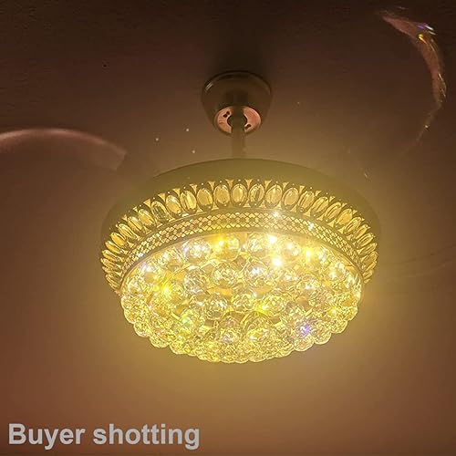 Miniatura 6 de Ventilador de techo invisible de cristal de 42 pulgadas con luz, lámpara LED con control remoto, hoja retráctil ajustable tricolor y 3 ventiladores