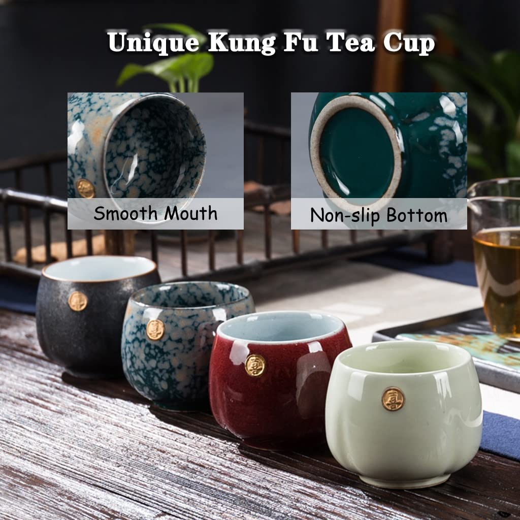 Tazas de té Taza De Té Pequeña Juego De 4 Tazas De Té De Cerámica Hechas A Mano, Copa Maestra Jianzhan Individual con Caja De Regalo, Cuenco De Té Vintage Elegante para Invitados