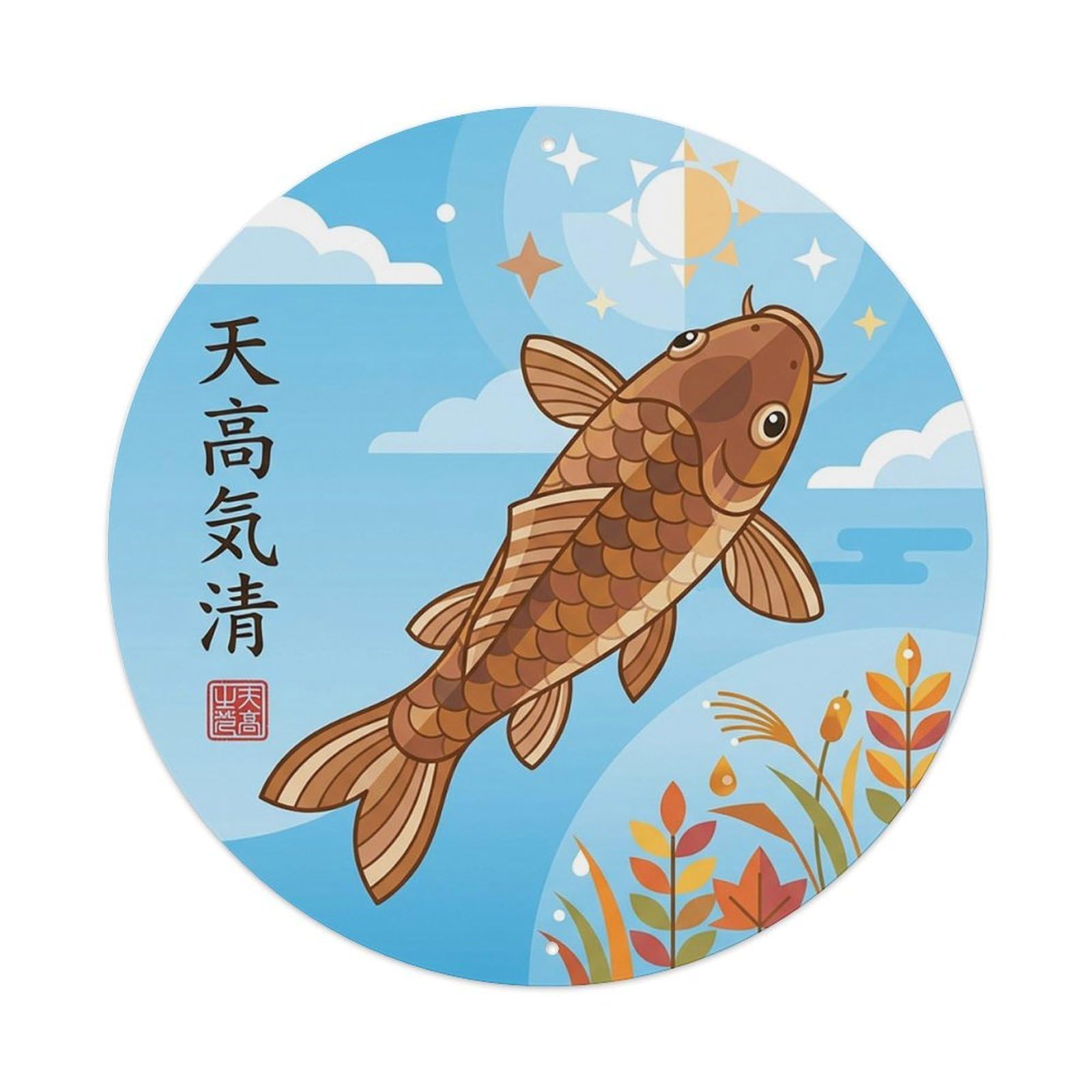 Celestial Golden Koi Fish Ukiyo-e Vintage Metal Tin Sign Plaque Wall Decor for Cafe, Club Bar, Office, Garden Metal Poster 8x8Inch