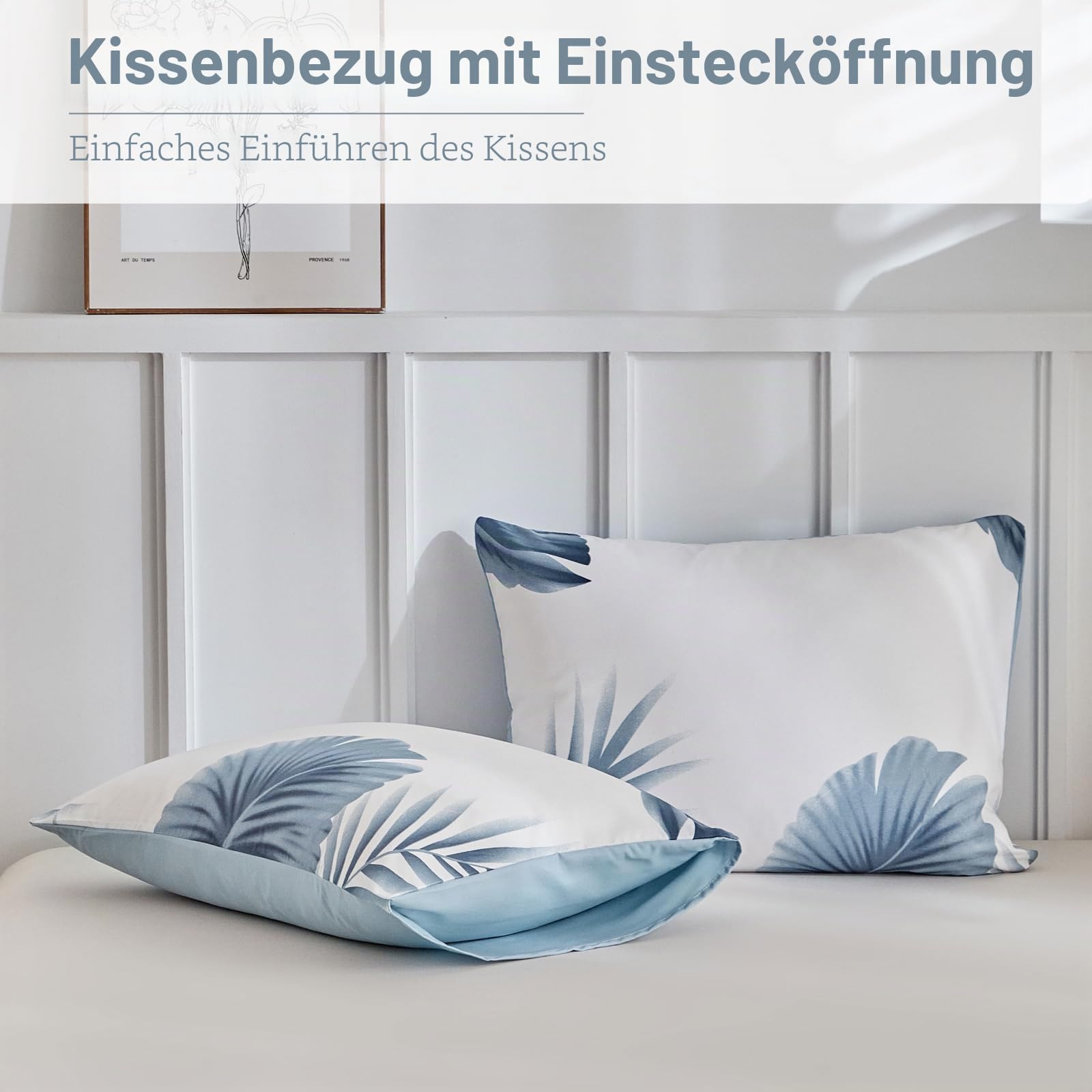 Lekesky Bettwäsche-Set für Doppelbett 260 x 240 cm, 3-teiliges Bettwäsche-Set aus Mikrofaser mit Aquarellmuster, bestehend aus 1 Bettbezug 260 x 240 cm + 2 Kissenbezüge 50 x 80 cm, Blaue Blätter