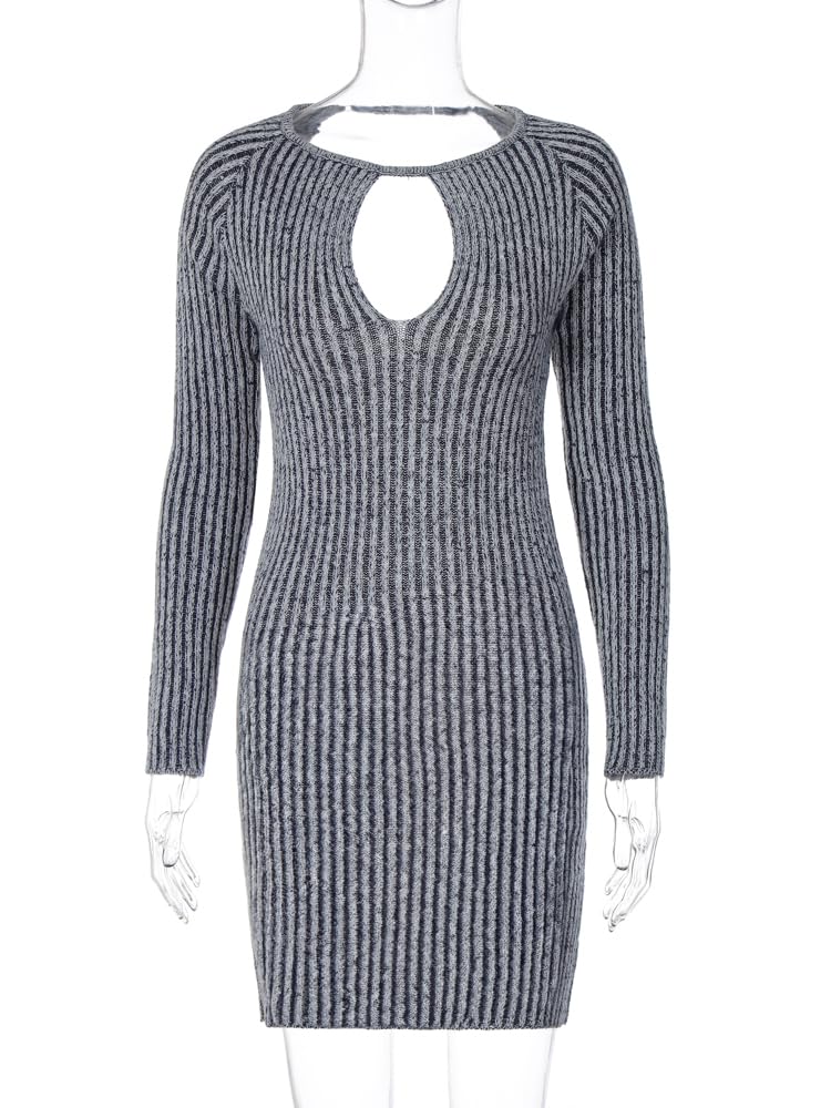 JEKKAH Mujeres 2023 Otoño Invierno Manga Larga Fiesta Club Ropa de Calle ceñido al Cuerpo Mini Vestido Corto de Punto al por Mayor (Color : Blue, Size : M)