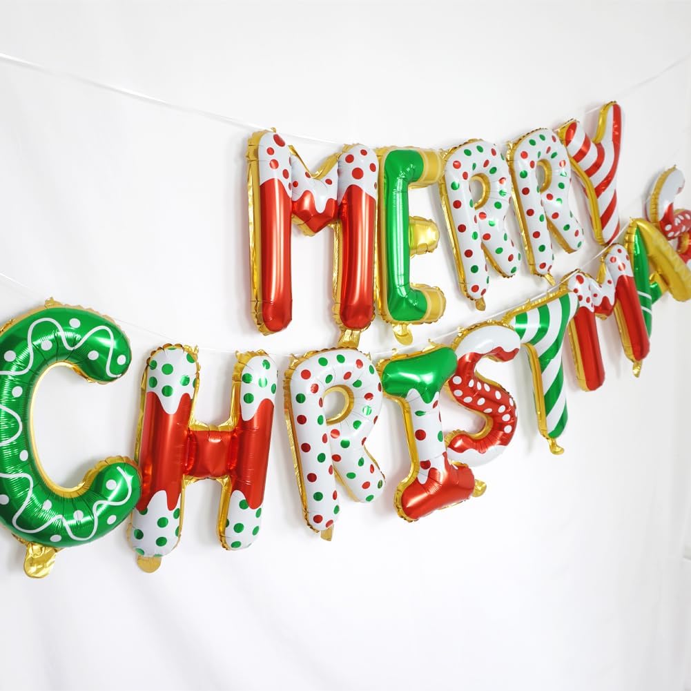 MERRY CHRISTMAS Balloon Banner, Red Green Gold Happy Christmas Style Sign for Xmas Party Decorations, 16 Inches Foil Donut Balloons Letter for Christmas Themed Indoor Outdoor Decor MERRY CHRISTMAS Balloon Banner, Red Green Gold Happy Christmas Style Sign for Xmas Party Decorations, 16 Inches Foil Donut Balloons Letter for Christmas Themed Indoor Outdoor Decor