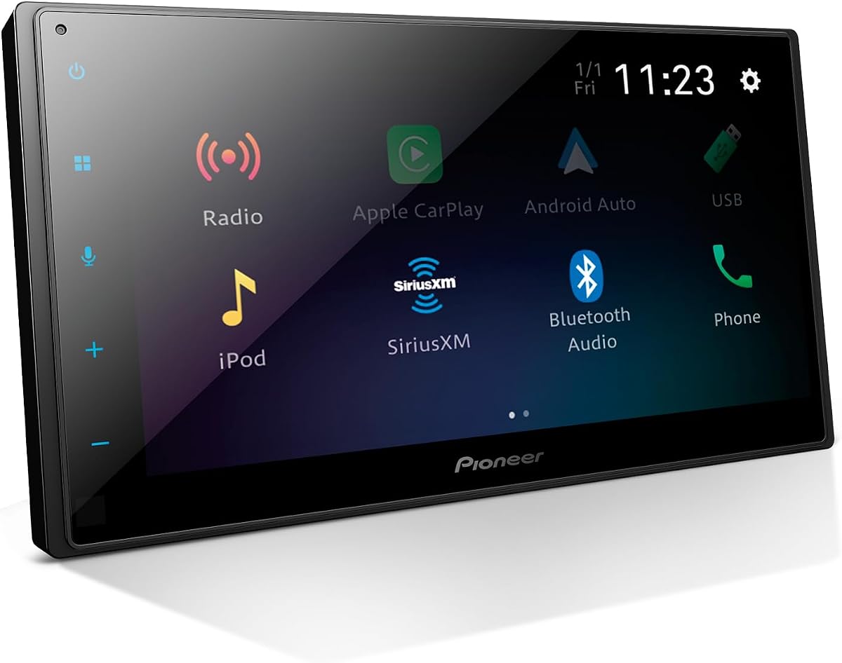 DMH-1600NEX Estéreo para auto de doble DIN con pantalla táctil capacitiva de 6.8" | Receptor multimedia digital, CarPlay con cable y Android Auto, Bluetooth, cámara de respaldo, USB, AM/FM, salidas previas RCA delanteras/traseras/sub