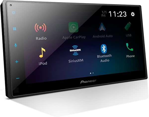 Pioneer DMH-1600NEX Radio para auto Doble DIN de 6.8" con pantalla táctil capacitiva | Receptor multimedia digital, CarPlay y Android Auto por cable, Bluetooth, cámara de reversa, USB, AM/FM, salidas RCA delanteras/traseras/subwoofer