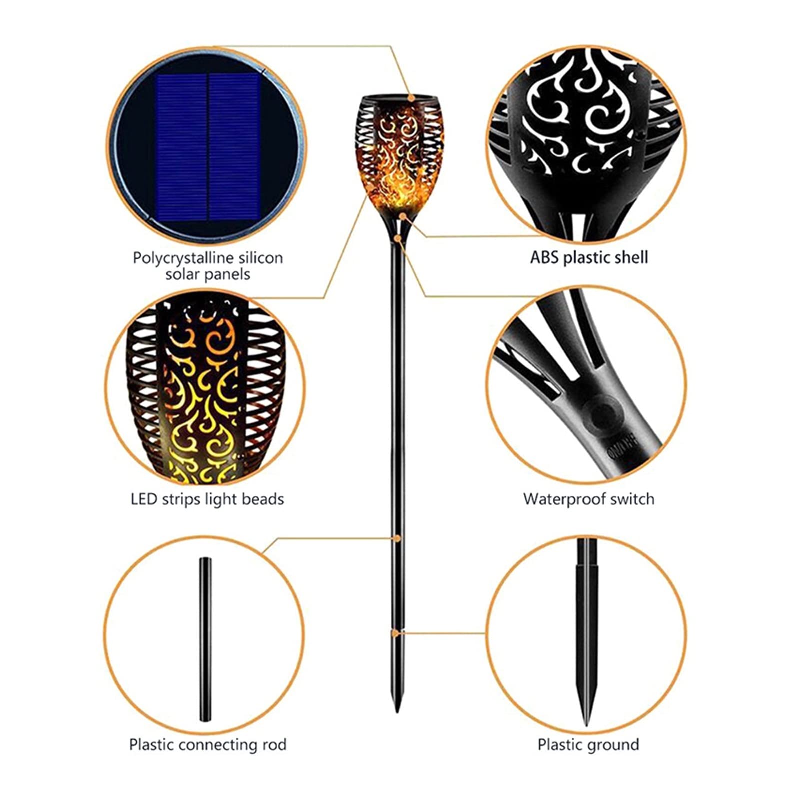 Luci solari per giardino all'aperto Luci solari a LED for esterni Luci da giardino Illuminazione del percorso Impermeabile Patio tremolante Torcia danzante Lampada a fiamma Decorazioni da giardino Per