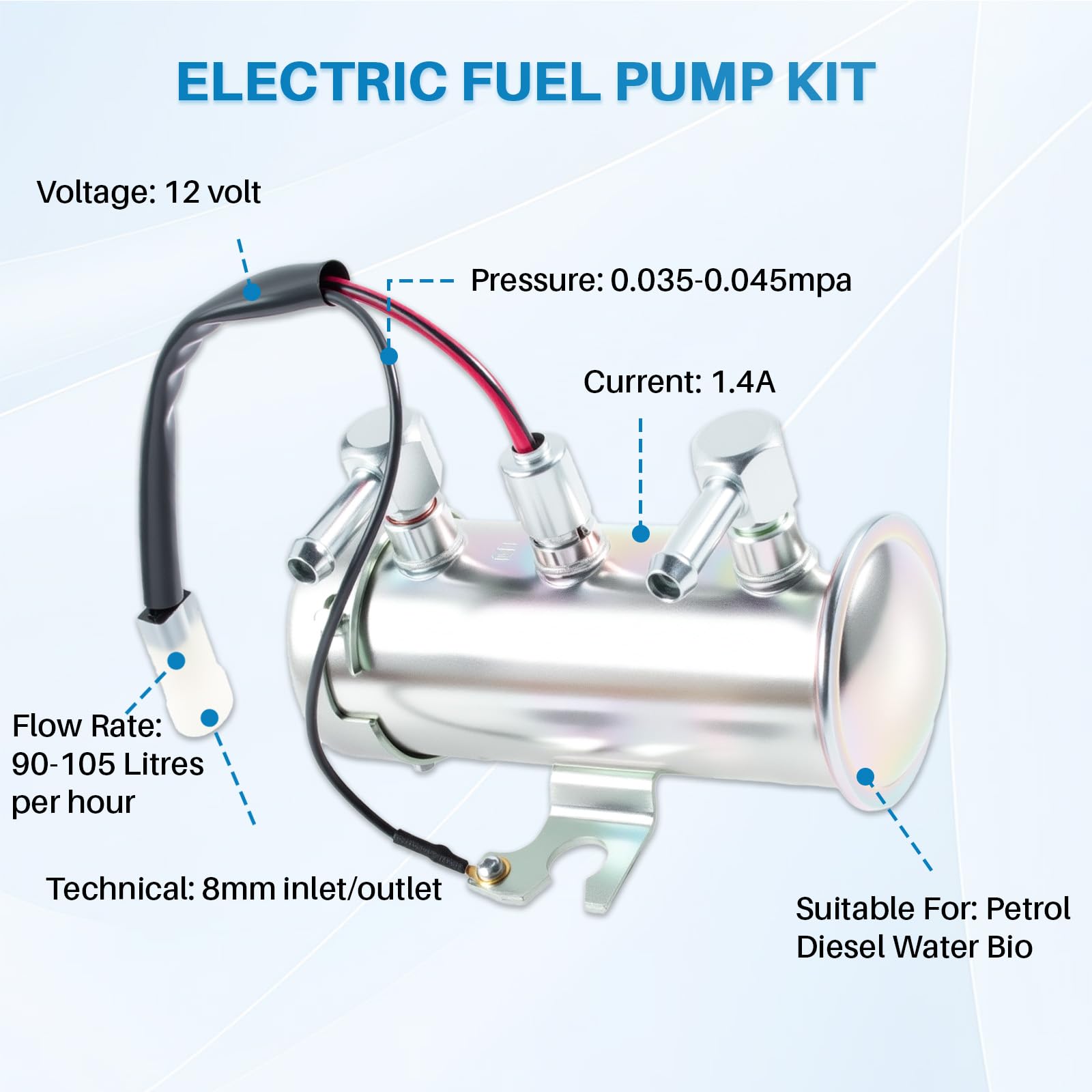 Pompa carburante elettrica 12V di ricambio per auto a benzina, diesel, acqua, bio, furgone, pompa carburante universale per benzina e diesel