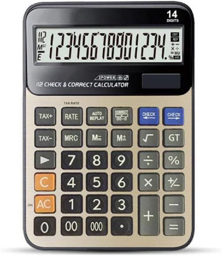 Calculator, Professional Desk Standard Tax Calculator Financial Office/Business/Scientific Calculators with 14-Digit Large Display Calculator Solar and AA Battery Dual Power Gold