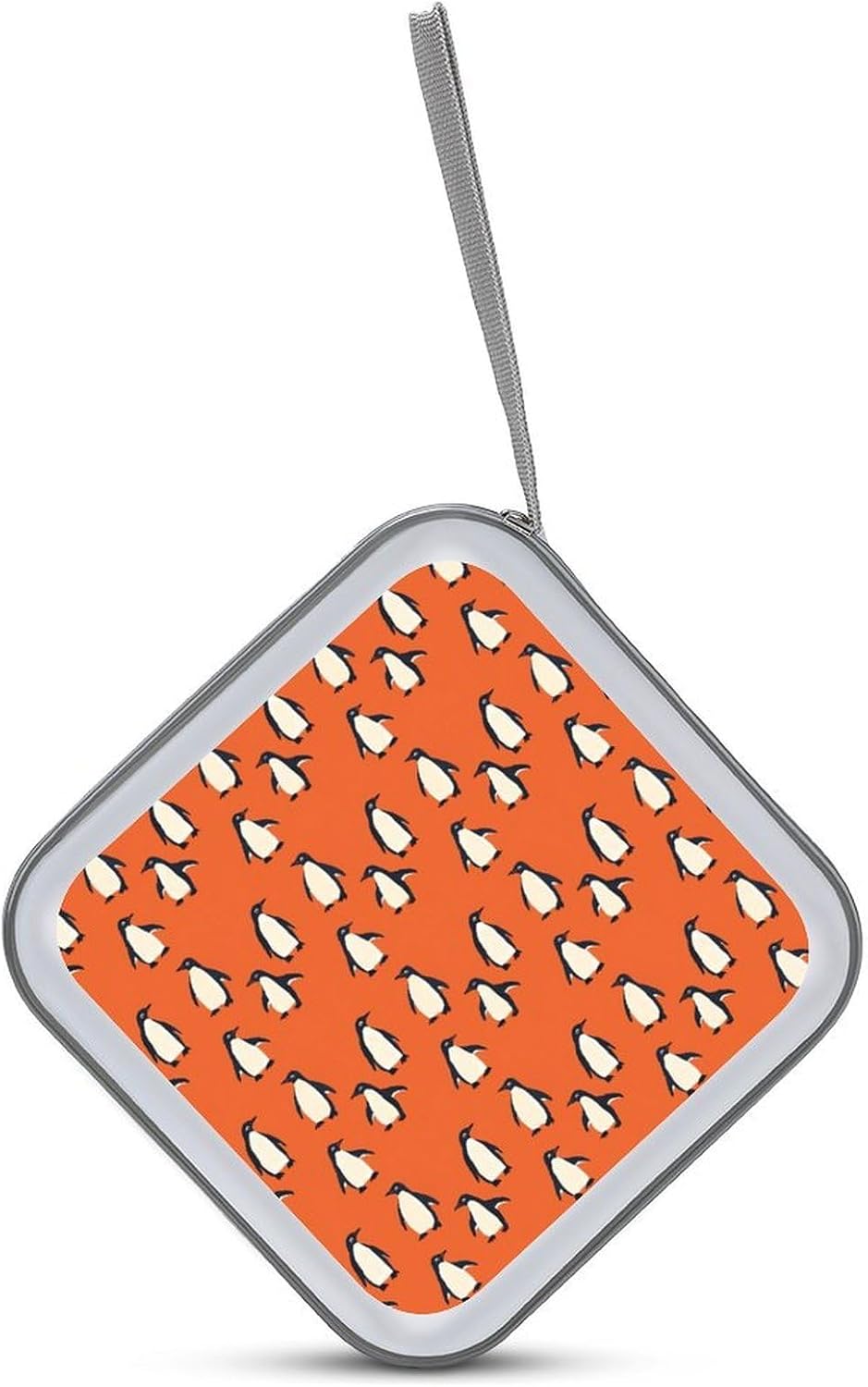 Penguins Orange Background Protective CD Case Storage Rack 40 Capacity DVD Holder Organizer Car Travel