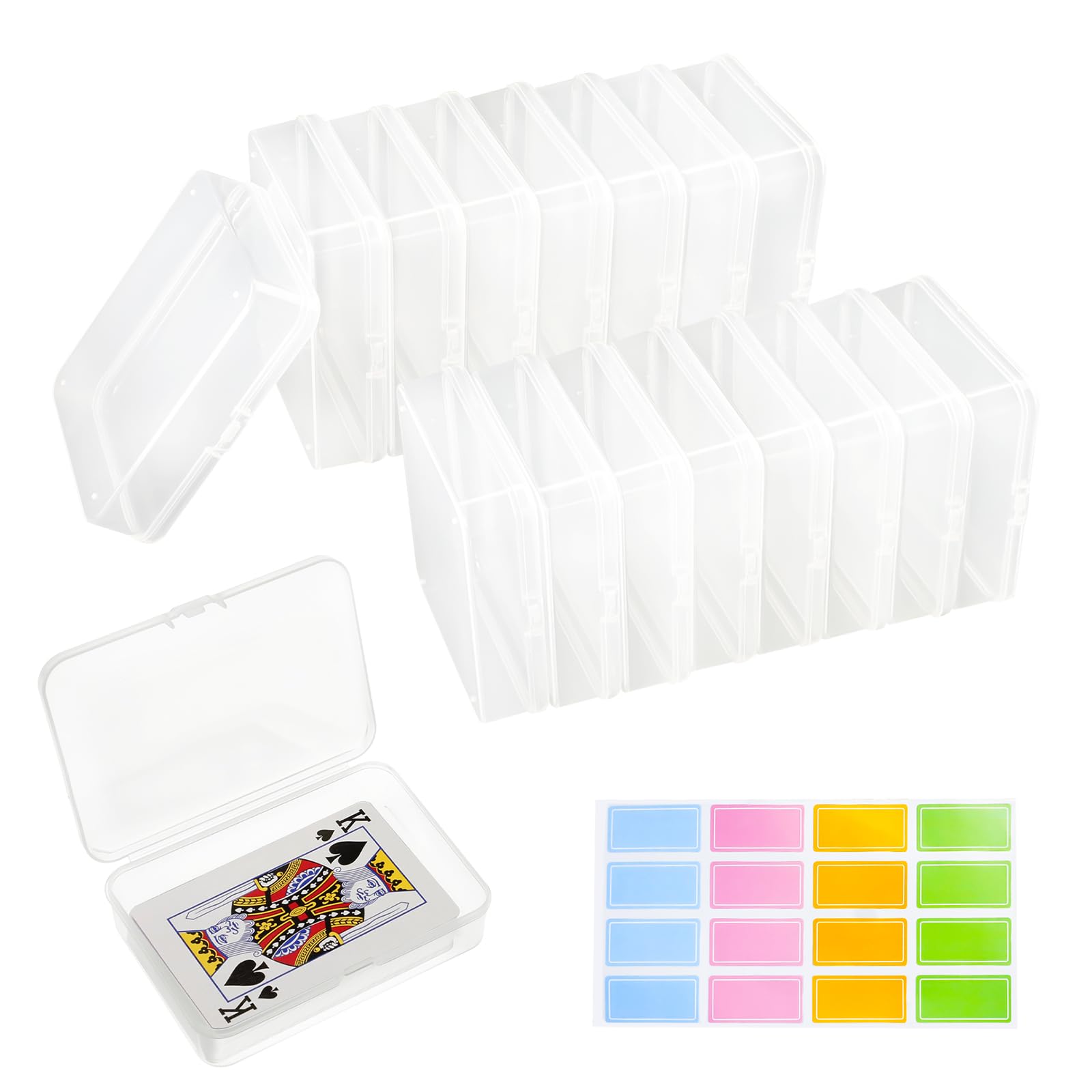 X-BLTU 16 Pcs Playing Card Case with Sticker, Plastic Playing Card Box Holder 10.5x7.6x2.5cm, Waterproof Clear Trading Card Storage Box for Uno, Game Cards, Sports Cards, Bank Cards, Mini Accessories