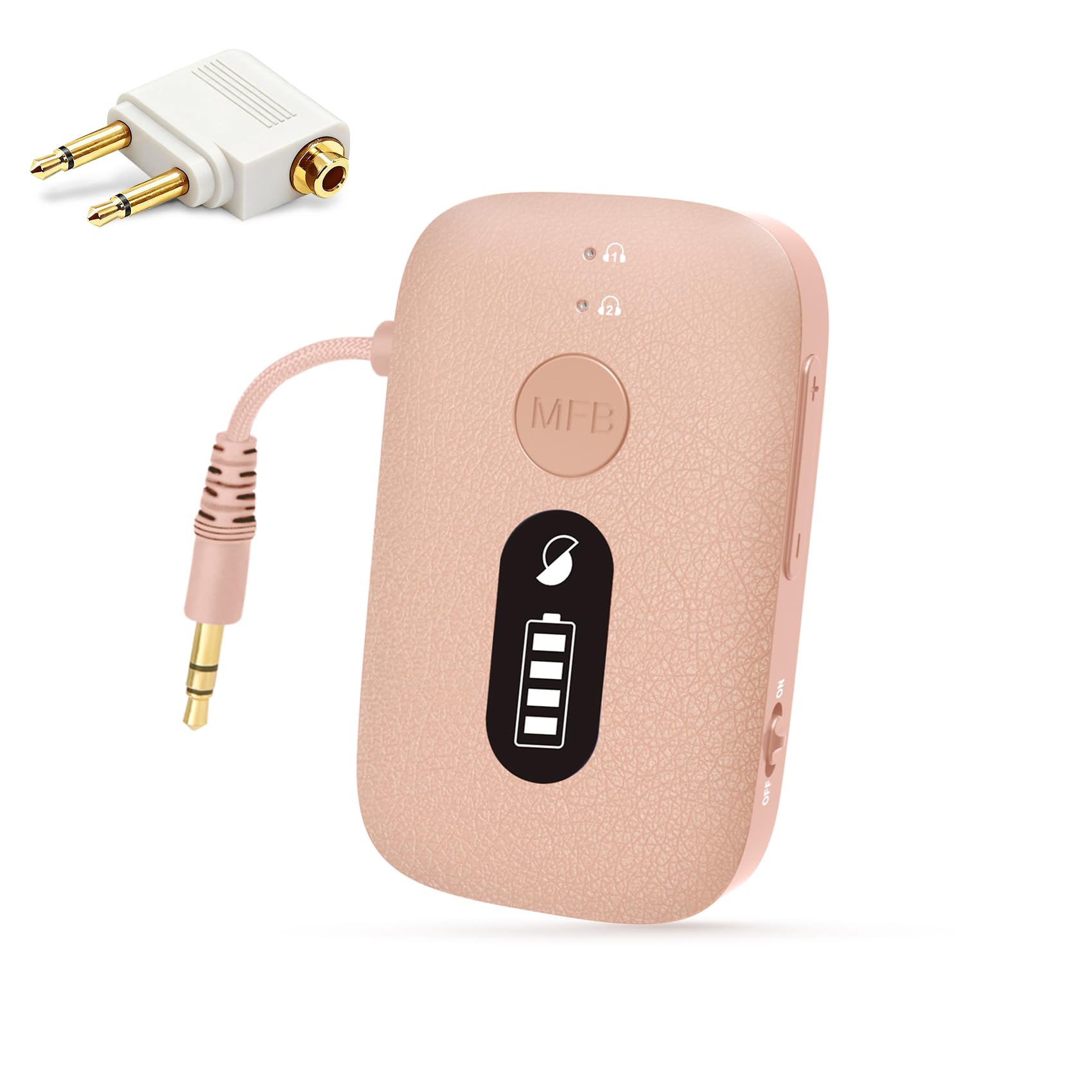 SIMOLIO Airplane Bluetooth Adapter, 20 Hr Playtime, Supports 2 Earbuds/Wireless Headphones, 3.5mm AUX Wireless Audio Transmitter for TV, Gym Equipment, Controller, MP3 Player