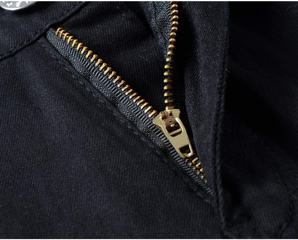 Rexcyril Men's Moto Biker Jeans Distressed Ripped Skinny Slim Fit Denim Pants with Zippers - Image 6