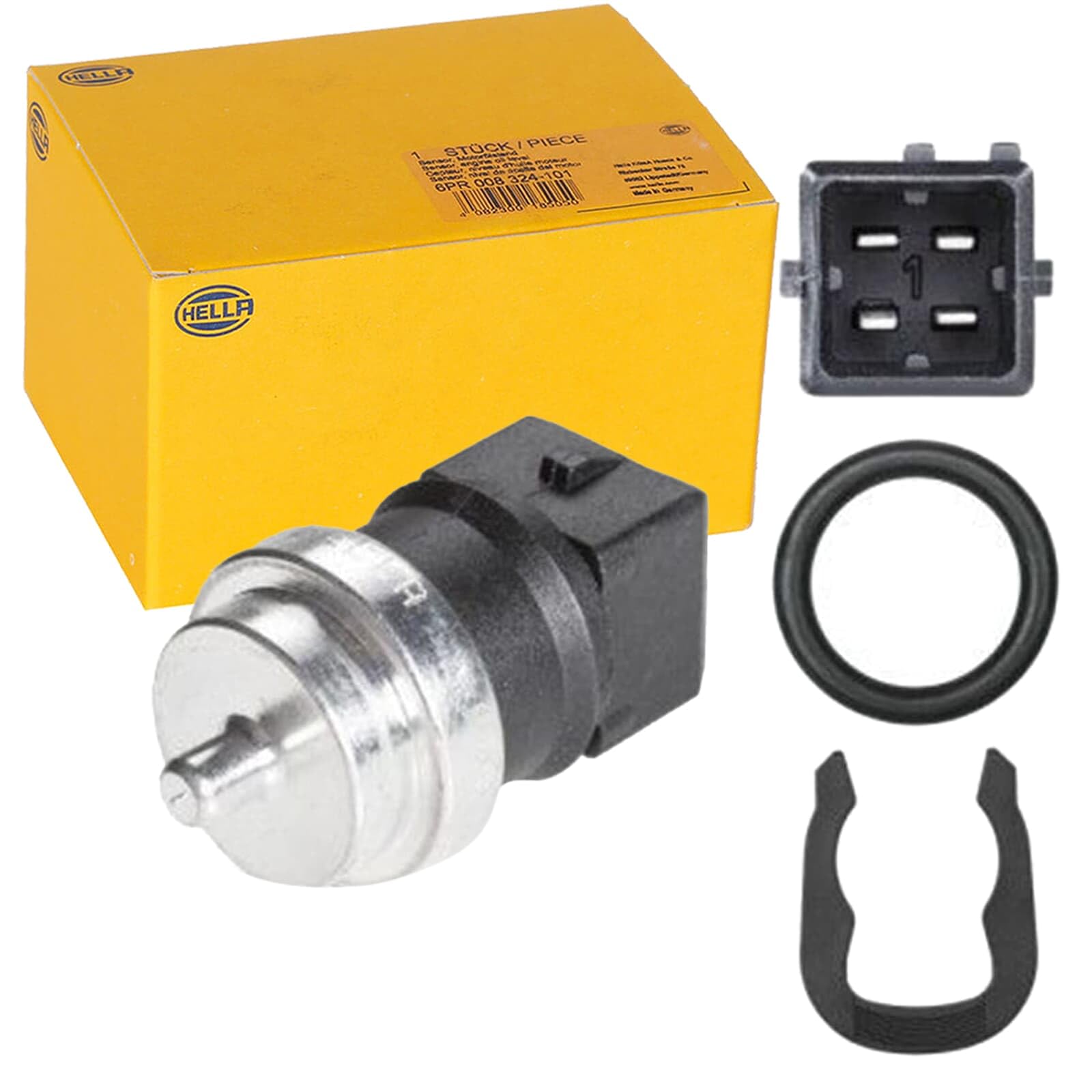 HELLA 6PT 009 309-551 Sensor, temperatura del refrigerante - 4polos - con material de montaje añadido