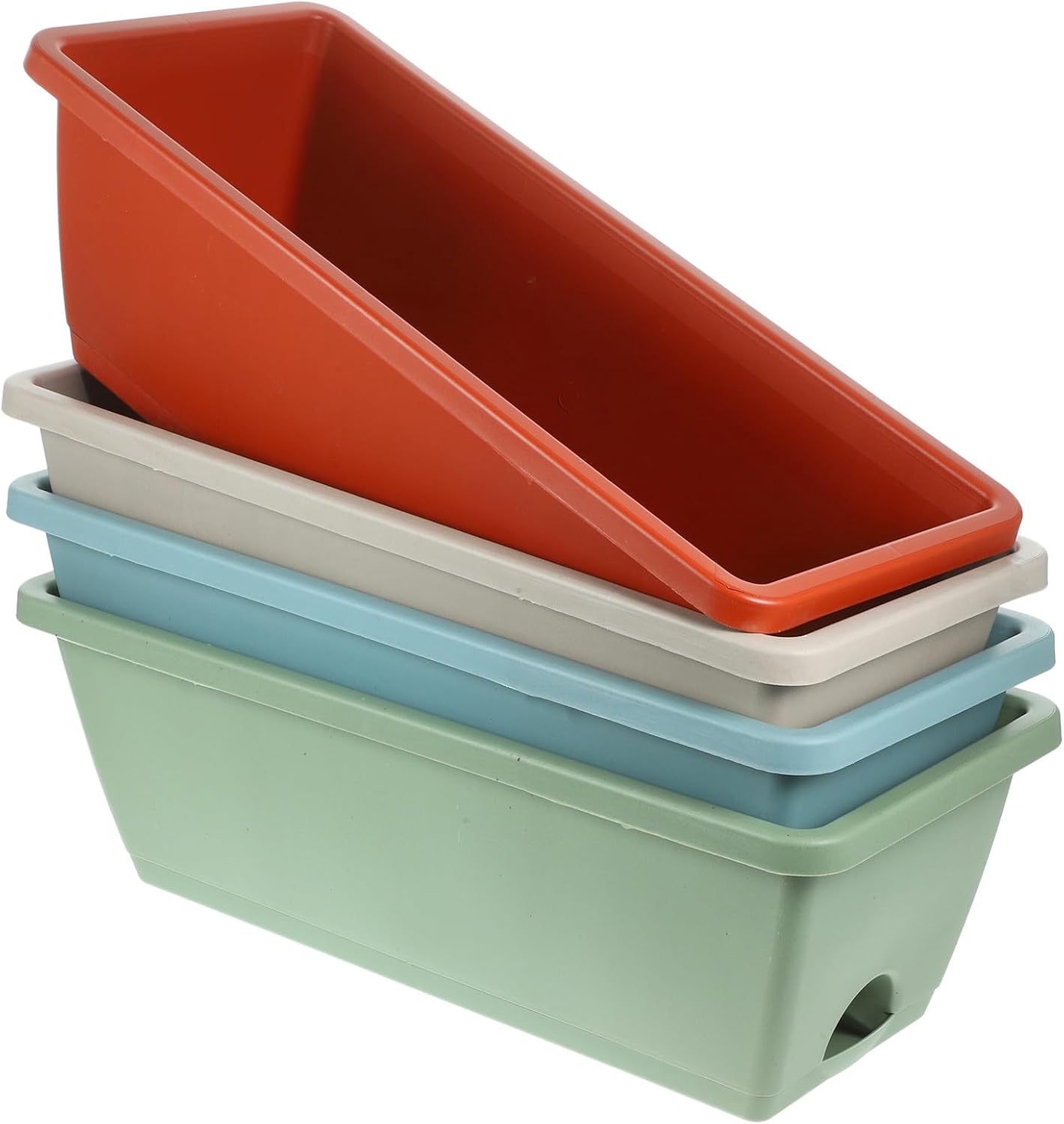 Luxshiny 4 Sets Medium Rectangular Window Box Planters with Drainage Saucers, Plastic Vegetable and Flower Pots for Indoor Outdoor Garden Windowsill, 43cm Length, Multicolor Collection