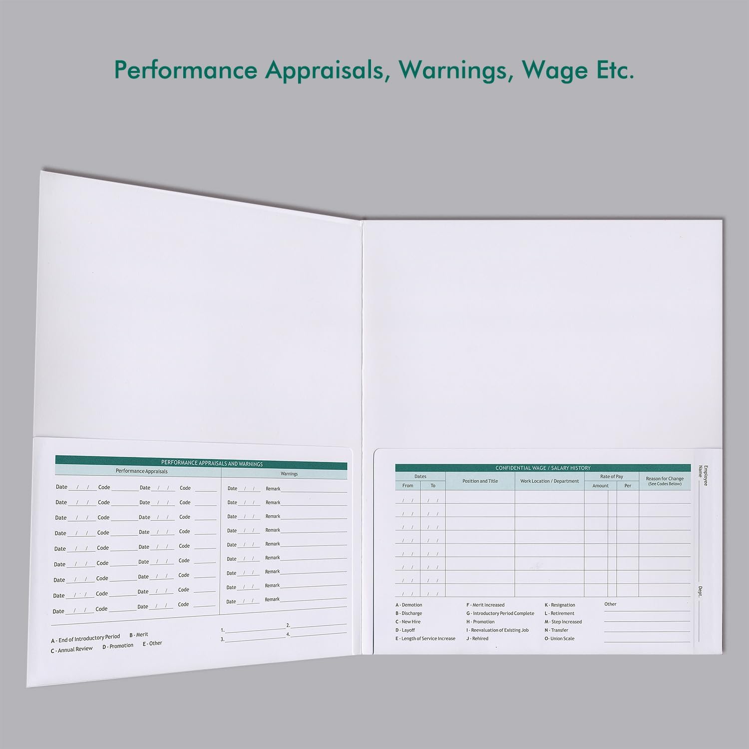 Employee Record Folders, Secure, Large Capacity and Durable Employee Info Record Organizer, Preprinted 25 Set (Green)