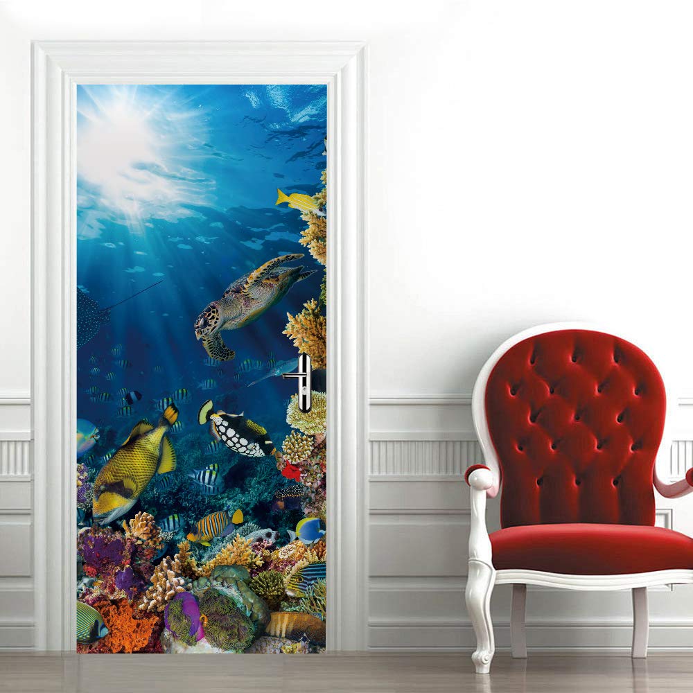Stickers mural porte 3D vinyle bleu marine 73x205 cm décor