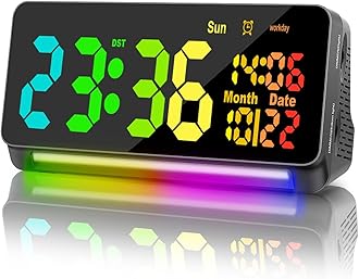 120db Super Loud Alarm Clocks for Heavy Sleepers adults , 15 Wake Up Sounds Alarm Clock for Heavy sleepers , 7 Color Night Light, Dynamic RGB Color , 0-100% Dimmer, Snooze, DST , Large LED Display