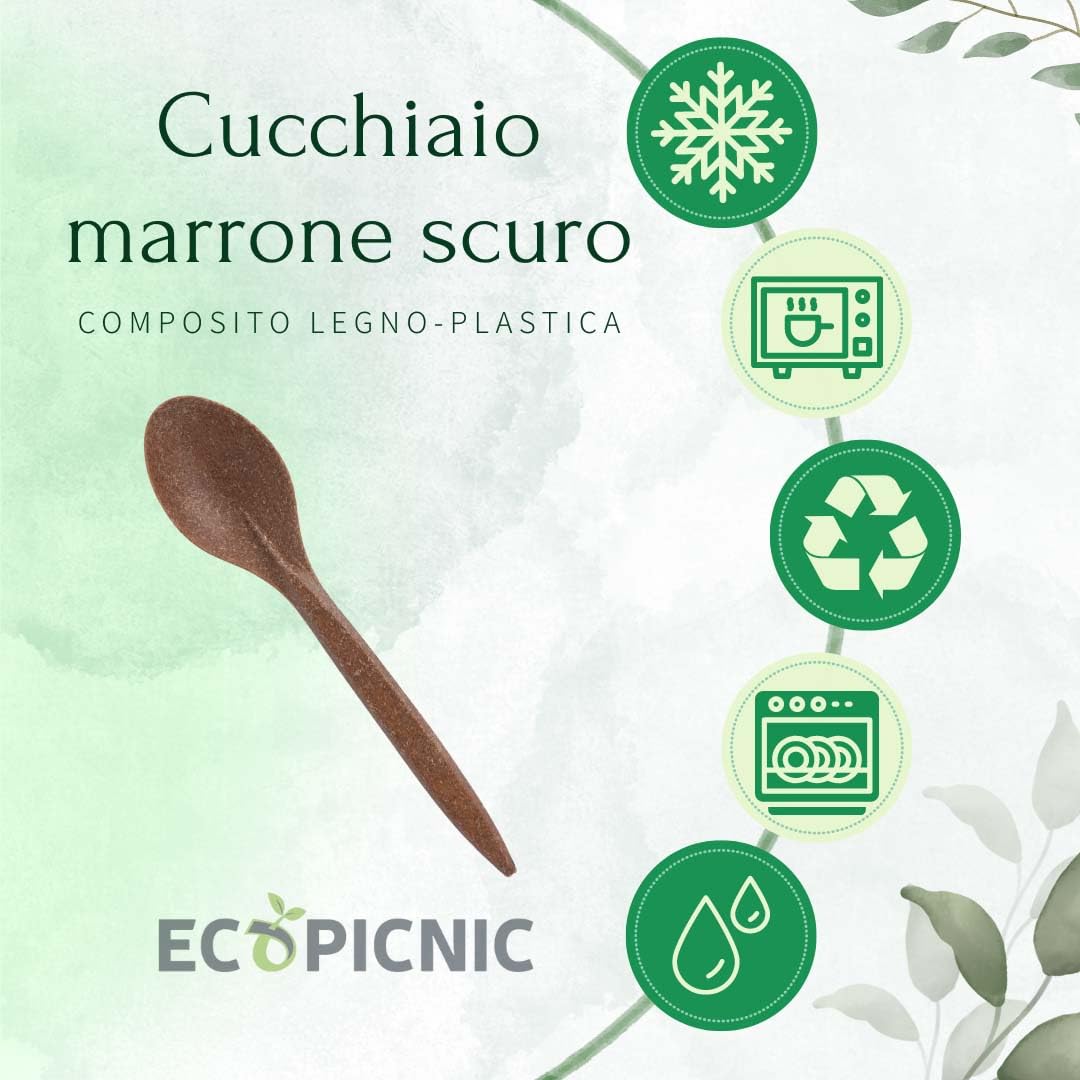 Cucchiai Monouso in WPC, Color Legno Scuro - Confezione da 2000 Pezzi | Posate Biodegradabili per Finger Food, Dessert, Compleanni ed Eventi