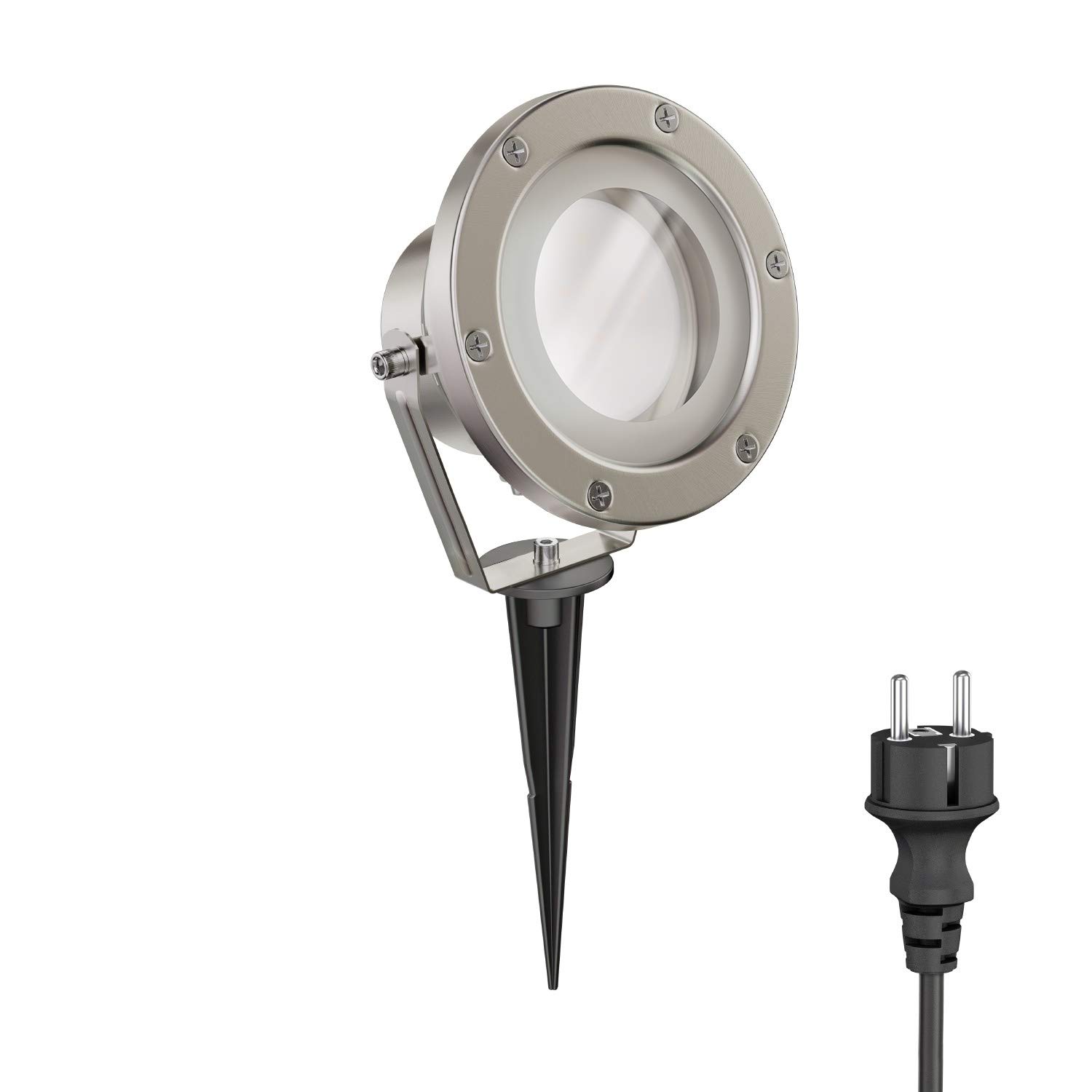 ledscom.de Faretto da giardino a LED BULA con picchetto a terra per uso esterno, acciaio inox, incl. lampada GX53 10.063W 1038lm 120° bianco caldo