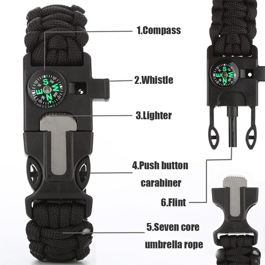 Bracciale di sopravvivenza in 2 pezzi, bracciale Paracord multiuso per escursioni, campeggio, arrampicata e attività all'aperto.