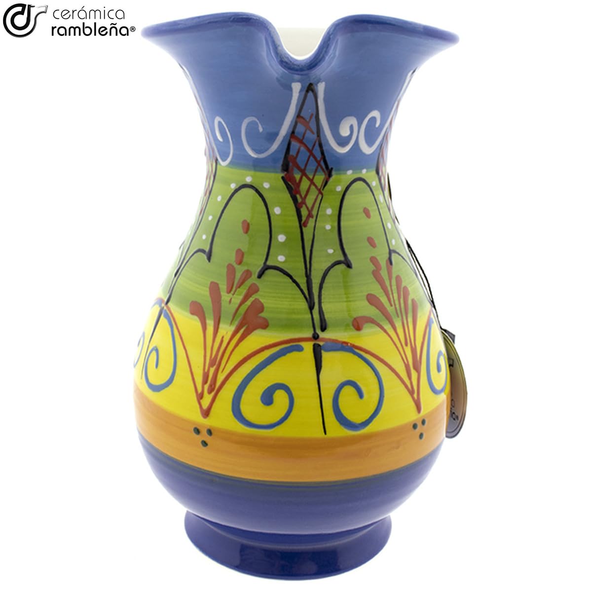 CERAMICZNY RAMBLEÑA | Dzbanek na wodę | Dzbanki z czerwonego błota | Dzbanek do soku | Dzbanek wody Model 06 | 100% Ręcznie robione dekoracje | 1,5 litra