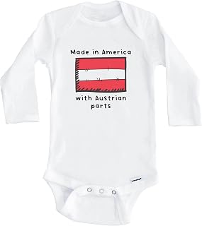 Made in America with Austrian Parts Austria Flag One Piece Baby Bodysuit (Long Sleeve)