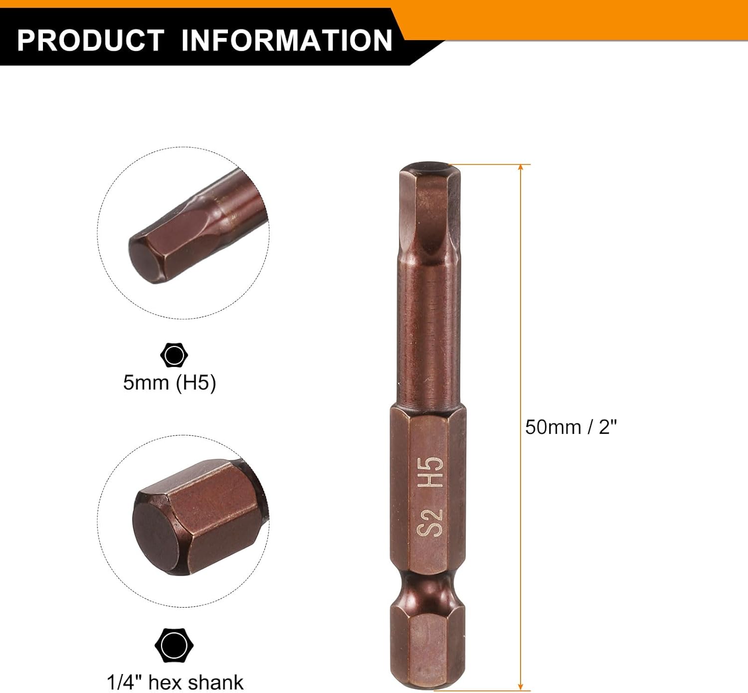 HARFINGTON Hex Head Wrench Drill Bit 5mm(H5) Metric 1/4" Hex Shank 2"(50mm) Length S2 Steel Magnetic Impact Drivers Screwdriver Bit Industrial Grade Hexagon Electric Drill Bits