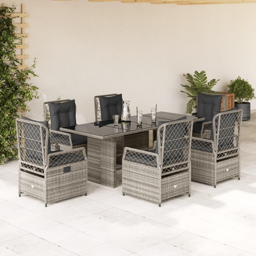 Gartenmöbel Set 6 Verstellbare Hochlehner Stühlen mit Tisch Rattan Essgruppe 6 Personen Garten Sitzgruppe mit Auflagen Terrassenmöbel Außen Sitzgarnitur Grau-14