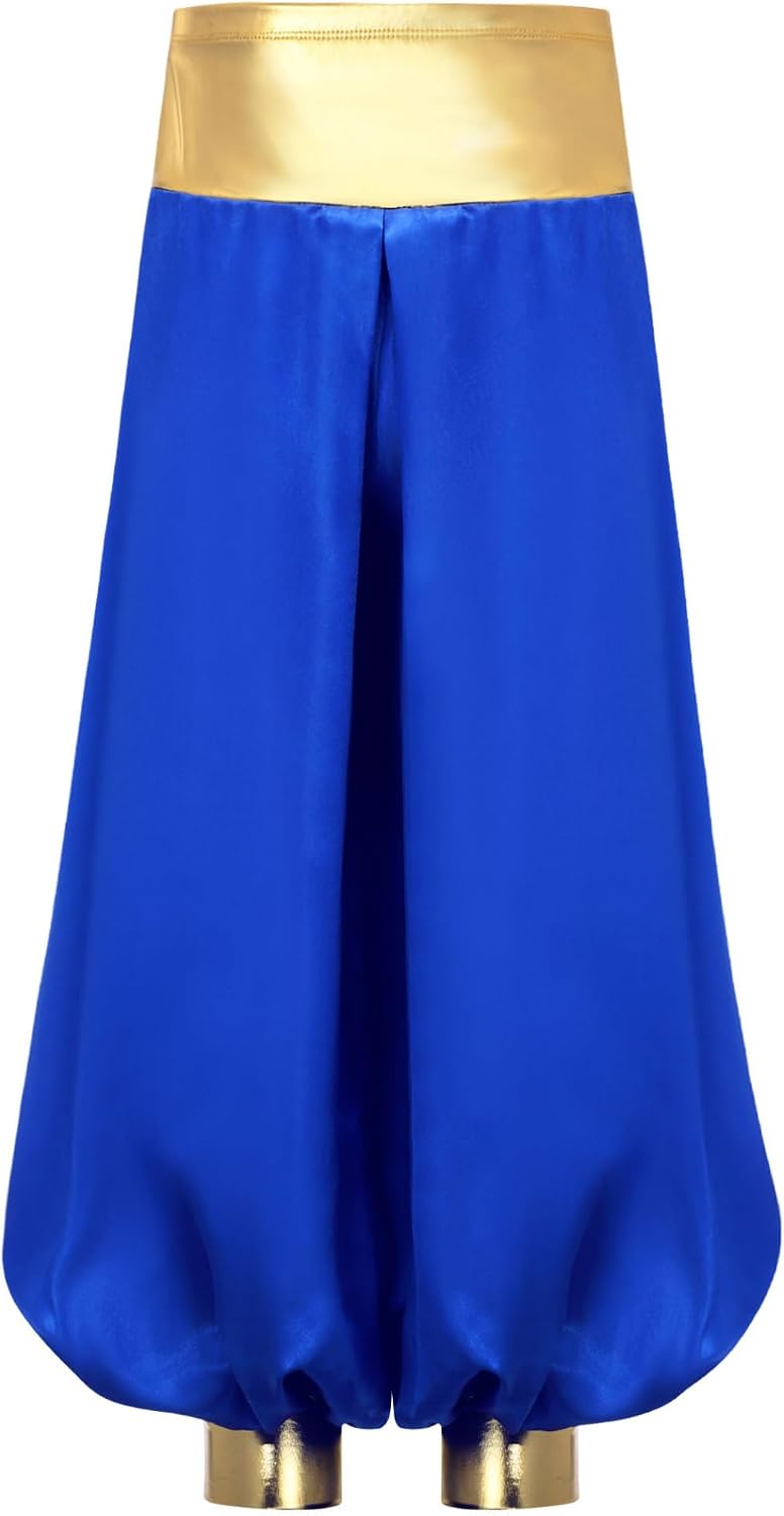 JEYPINMI Boy's Metallic Dance Pants Loose Fit Arabian Prince Baggy Pants Arabic Performance Trousers