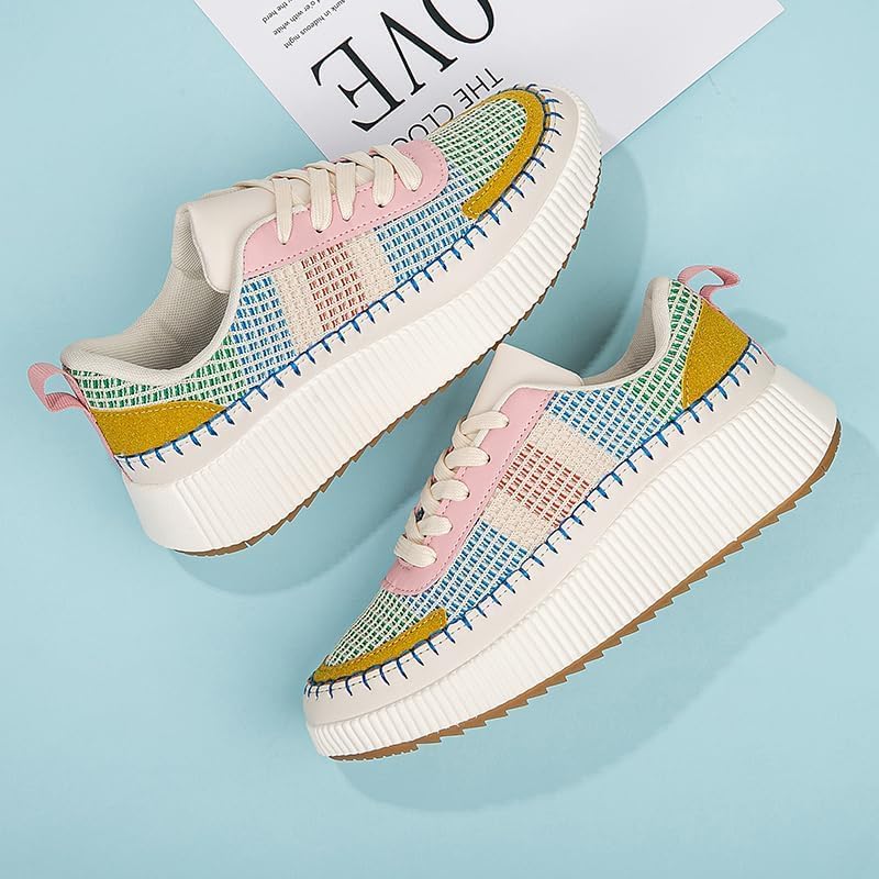 Women's Platform Sneakers Fashion Chunky Casual Sparkly Retro Braided Walking Shoes Comfortable Fashion Lace Ups Trainers4