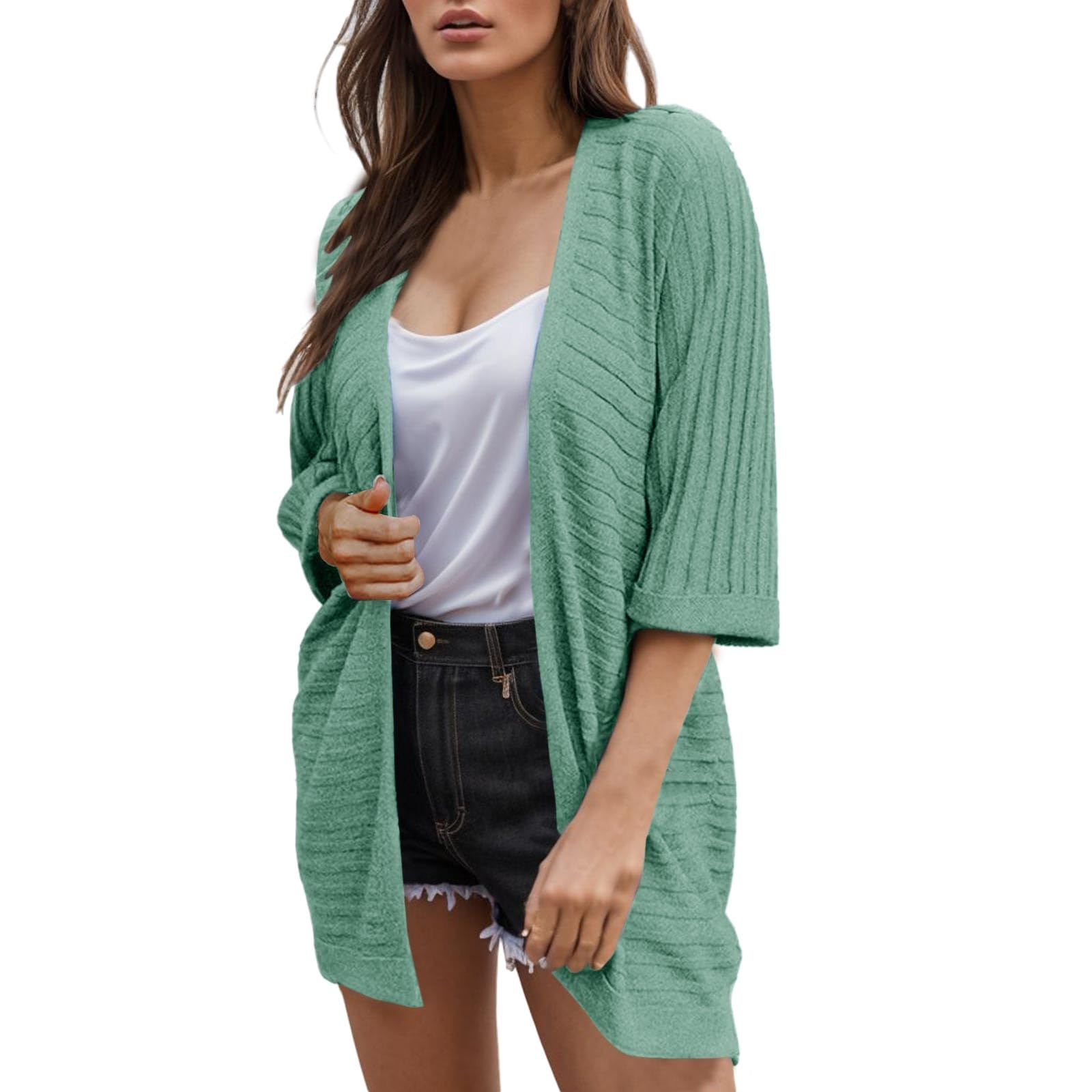 Dasongff Chaqueta de punto ligera para mujer, verano, cárdigan de verano, ropa de playa informal de moda, ropa de playa fina, chaqueta frontal abierta, chaqueta de hombro, cárdigans diarios, blazer, ropa de