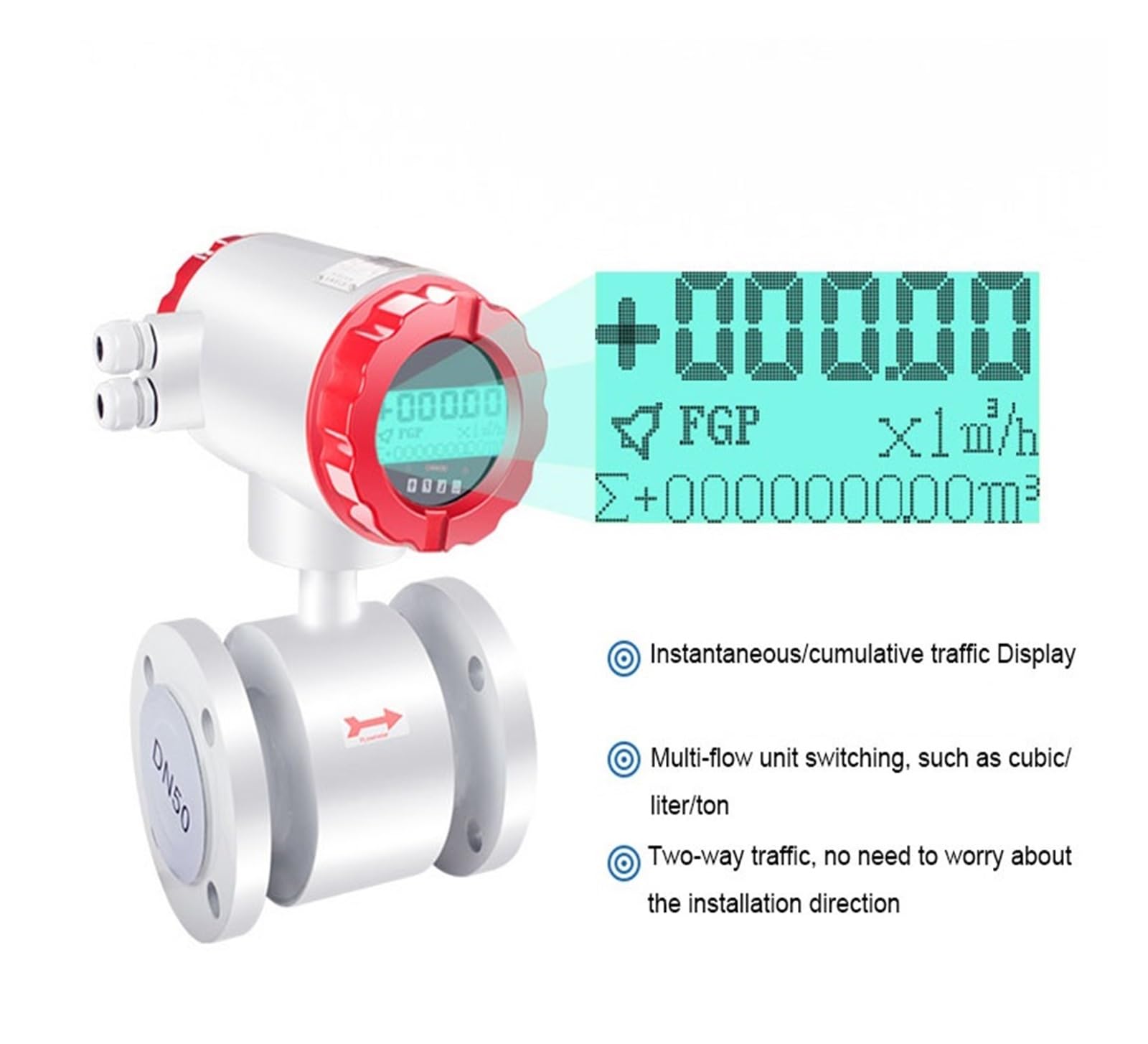 caudalímetro de líquidos, Medidor de flujo electromagnético inteligente, tubería de agua líquida, aguas residuales, pantalla Digital, medidor de flujo de líquido electrónico DN200 de gran calibre(DN25