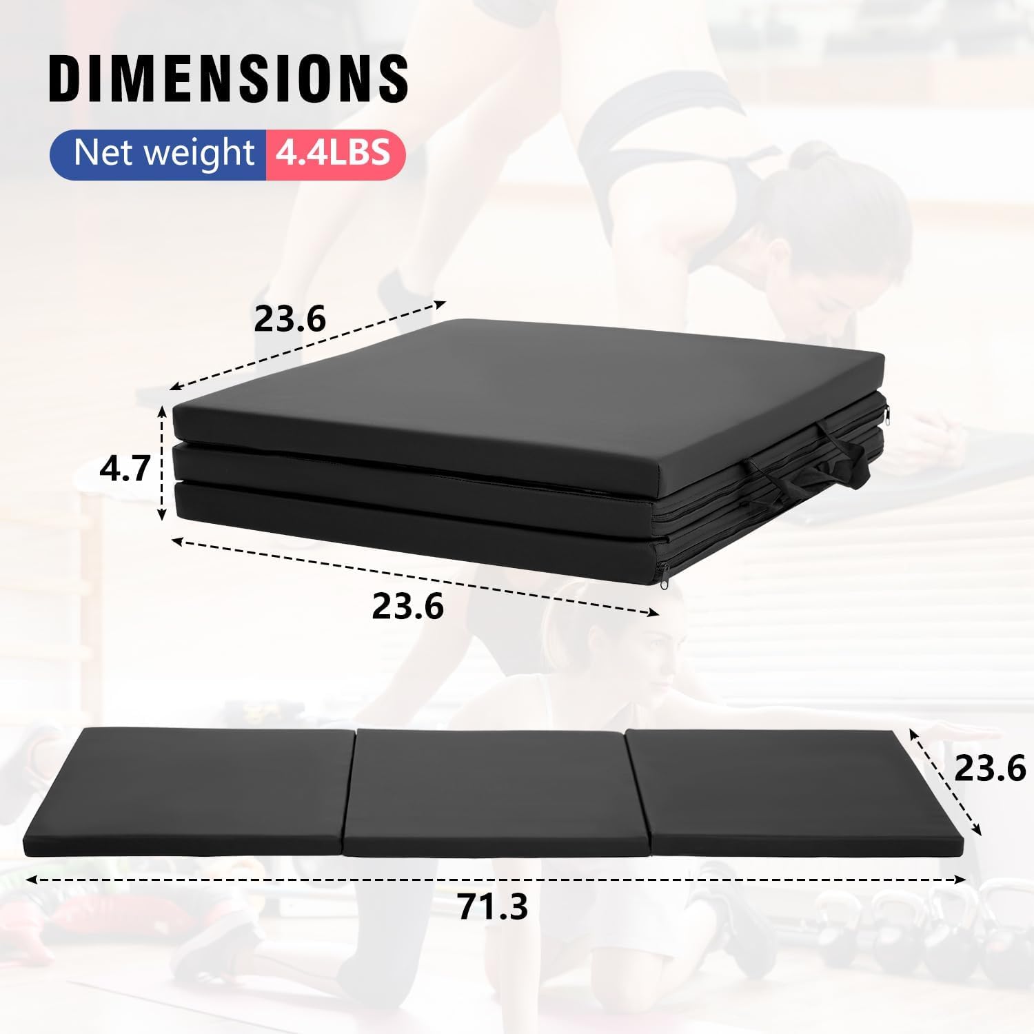 Folding Gymnastics Tumbling Mat 2ft x 6ft x 1.6" Thick - Portable Non-Slip Exercise Mats for Home/Gym Workout: Yoga, Stretching, Pilates, Aerobics & Martial Arts Fitness Training | Multiple Colors