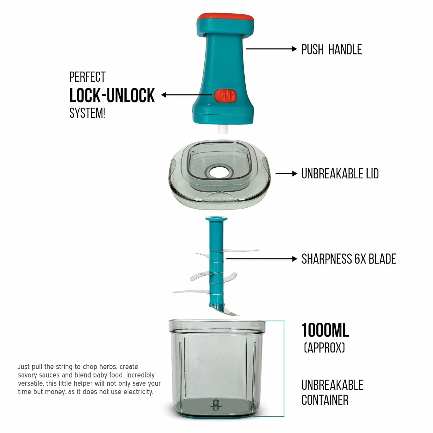 COZYCOMF Vegetable Chopper | Manual Hand Press Chopper with 6 Blades for Effortless Chopping Vegetables & Fruits | Multipurpose Cutter | Vegetable Chopper for Kitchen (1100ml) - Blue 3 61PLPR1RfRL. SL1500