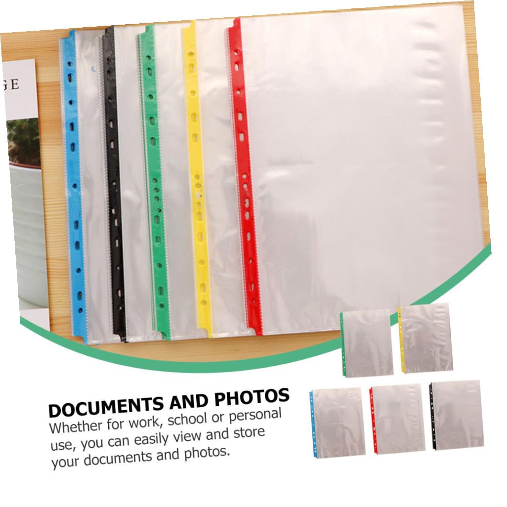 POPETPOP Pochettes de Classeur à 11 Trous Faciles à Insérer Transparentes en Pp Protège-feuilles Lot de 100 Pièces Couleurs Variées pour École et Bureau