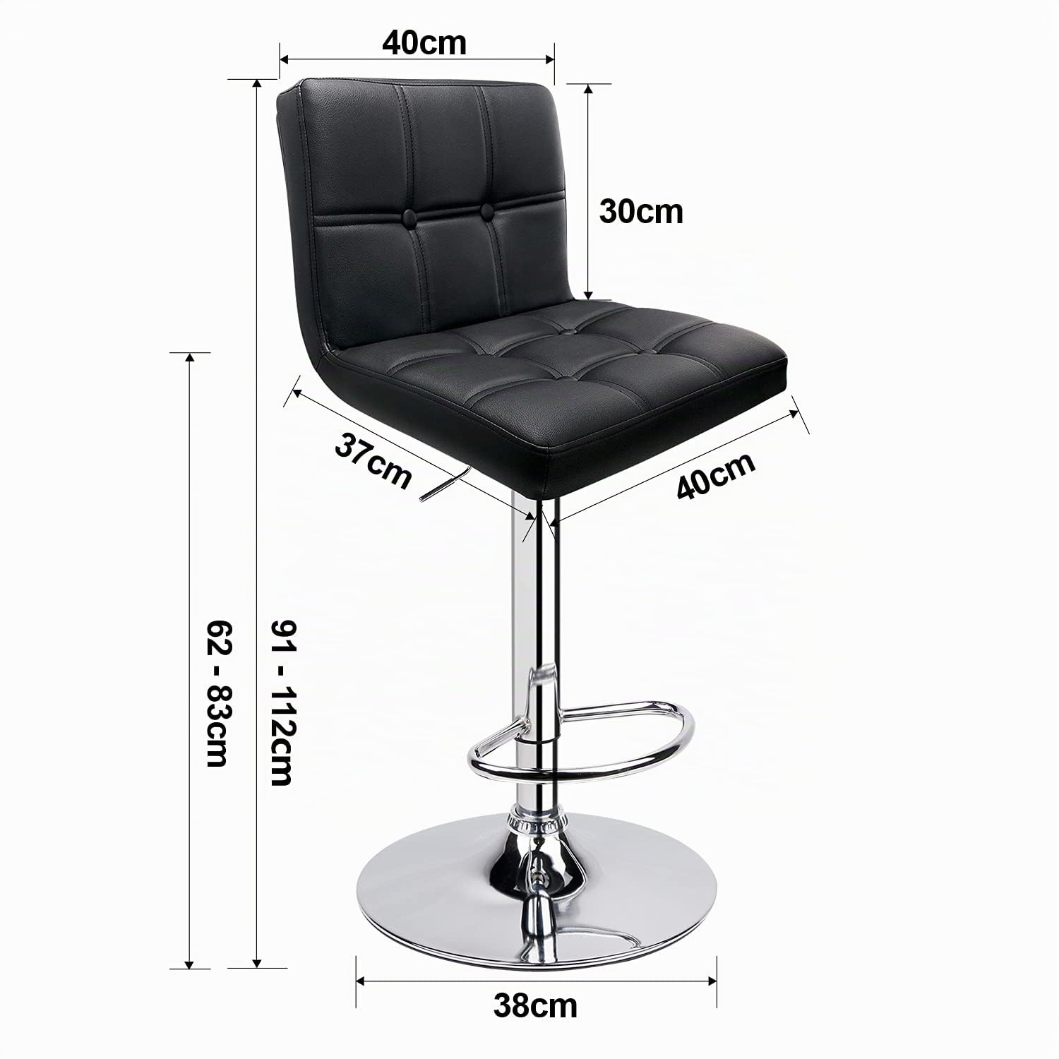 Leader Accessories Barhocker (2er-Set) Barstuhl mit Lehne stylischer Tresenhocker höhenverstellbar 62-83cm Drehstuhl 360 Grad Bezug aus Kunstleder schwarz