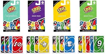 Mattys Toy Stop UNO Card Game Complementary Packs Reverse, Stack, Swap & Speed for Kids 7 and Up - 4 Pack