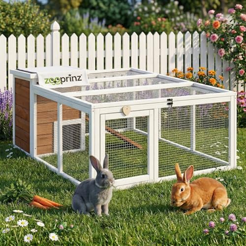 zooprinz brandneues Freilaufgehege mit Stall für draußen – ideal für Kleintiere – Besonders Stabiler und großer Holzrahmen mit Kaninchenstall – Freilauf mit natürlicher Farbe lasiert – Hasenstall (L)