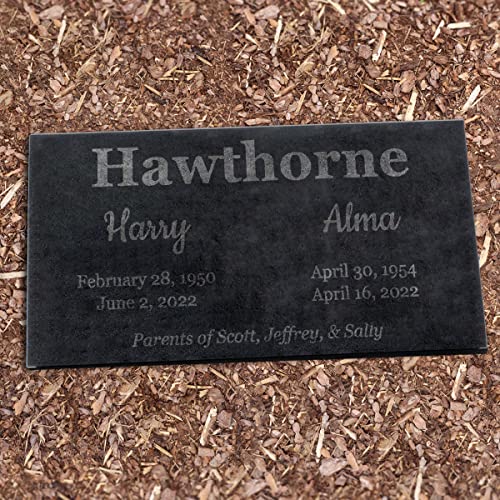 Image of PlaqueMaker Black Granite Memorial Headstone for Two Lost Loved - Great for Your Garden, Tree Dedication, or in a Cemetery. Includes Your Text and Select Clipart (24 x 12 x 2)