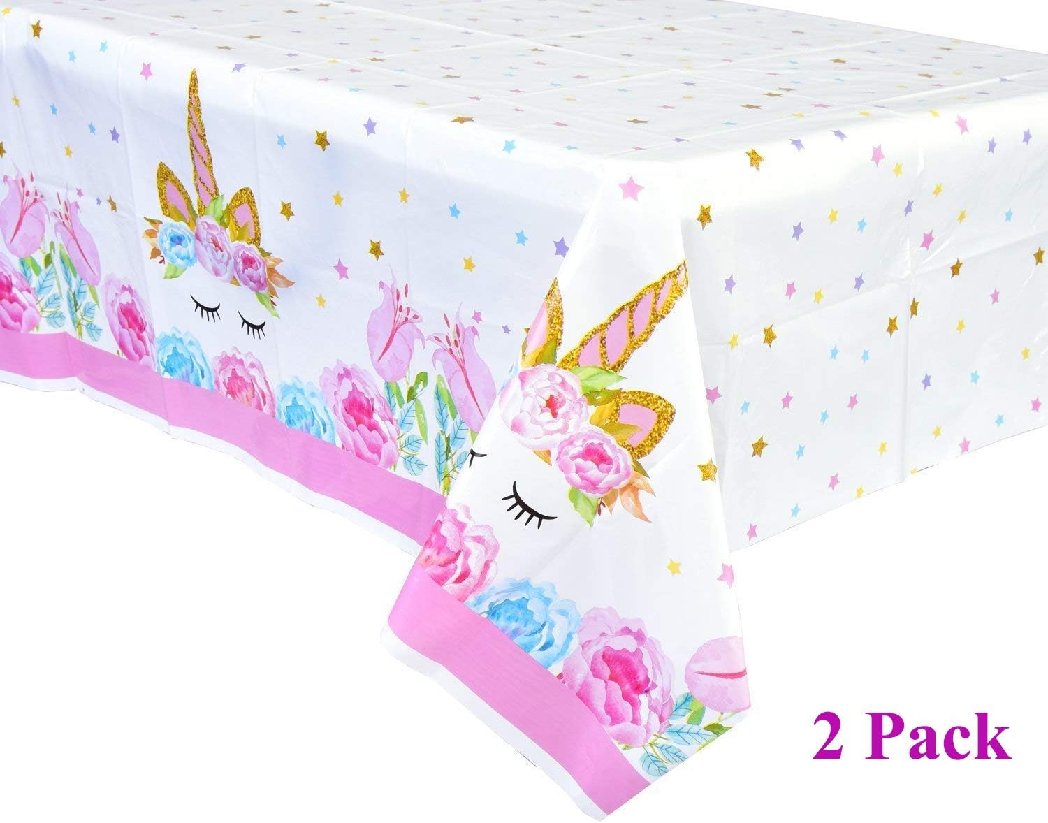 Rainbow Unicorn Party Supplies Set - Serves 25 - Including Unicorn Banner, Plates, Cups, Napkins, Straws and Tablecloths