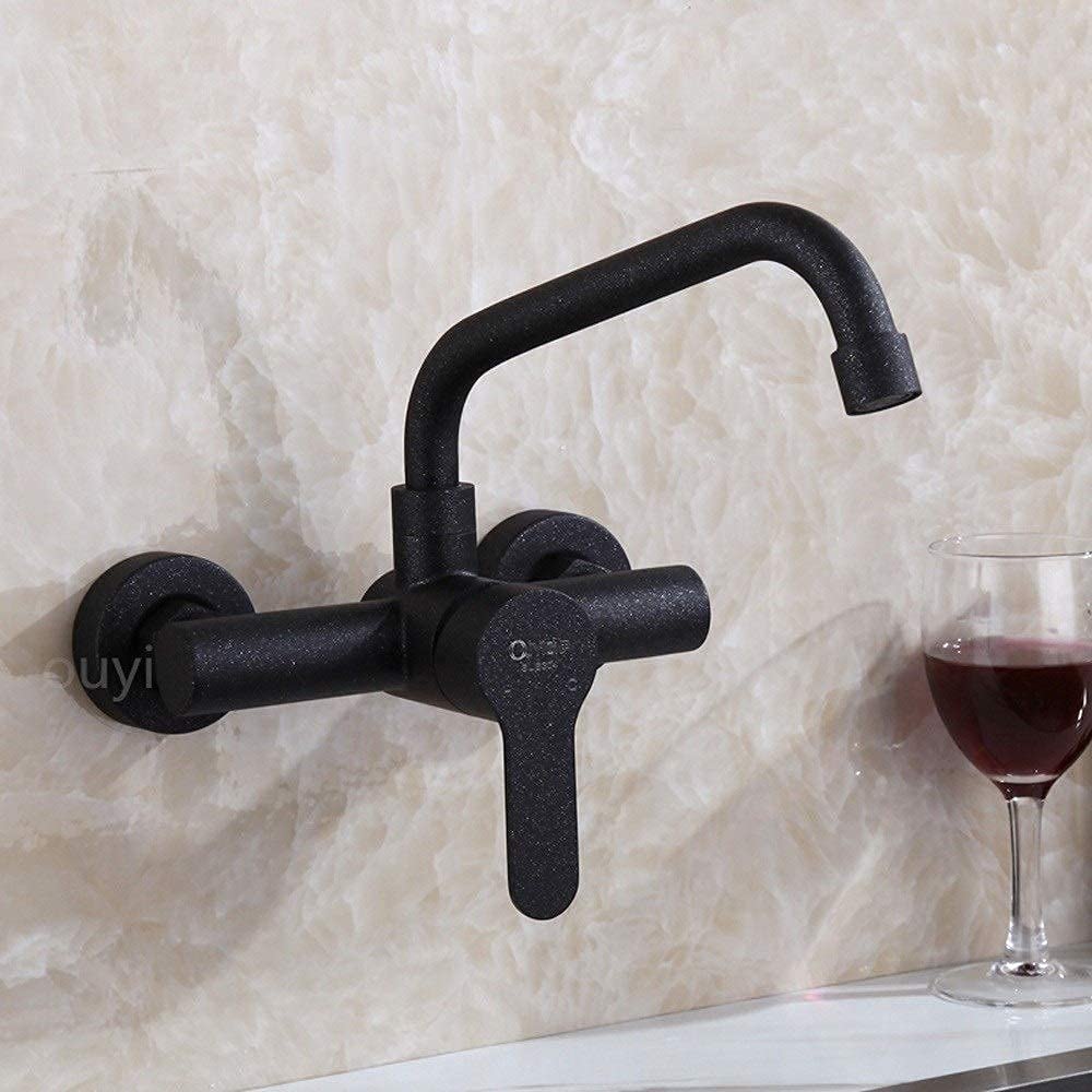 Grifo de cocina en la pared negro giratorio para solucionar la falta de espacio