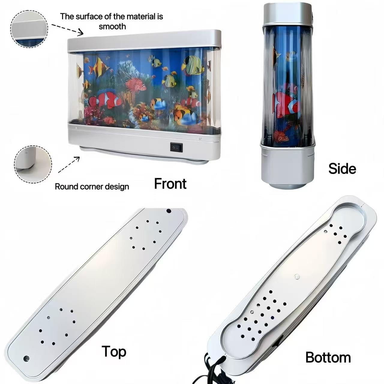 Fake Fish Tank Lamp - Moving Aquarium Night Light with Virtual Ocean Effect, 80s Retro Design for Adult Relaxation, Artificial Aquarium Decorative Lamp for Kids' Room and Cat Owners(US Plug)