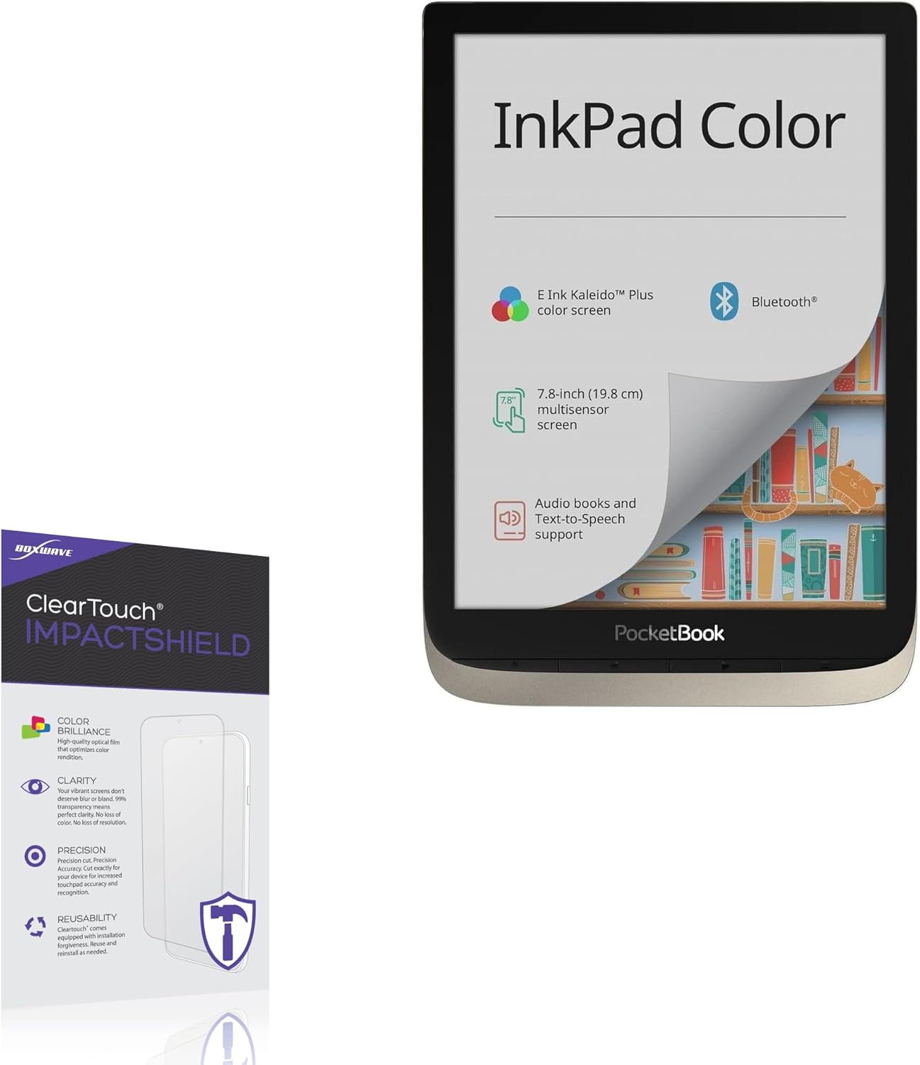 BoxWave Screen Protector Compatible With PocketBook InkPad Color (7.8 in) - ClearTouch ImpactShield (2-Pack), Impenetrable Screen Protector Flexible Film