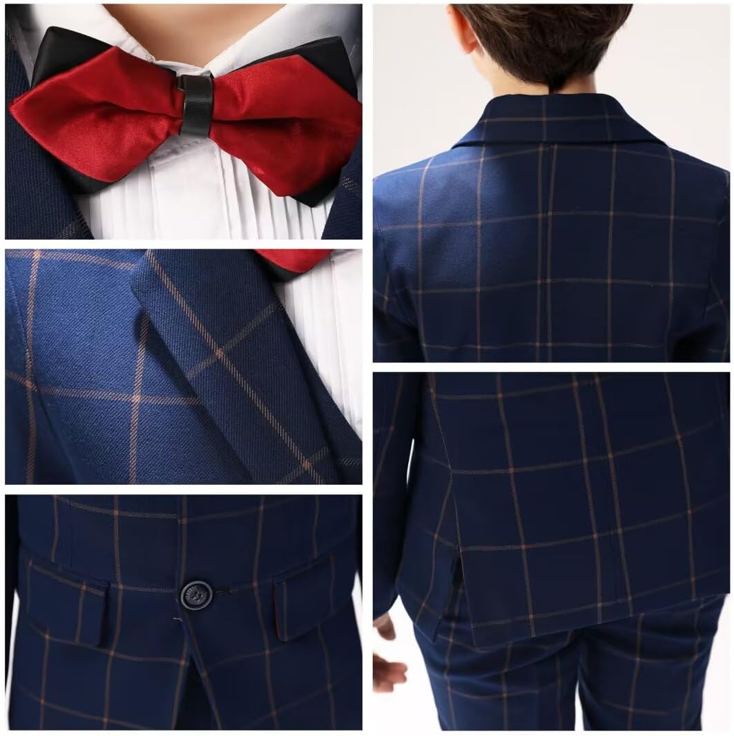 Boys Suit for Kids Tuxedo Suits 5-Piece Wedding Dress Set with Shirt Vest Jacket Pants and Bowtie
