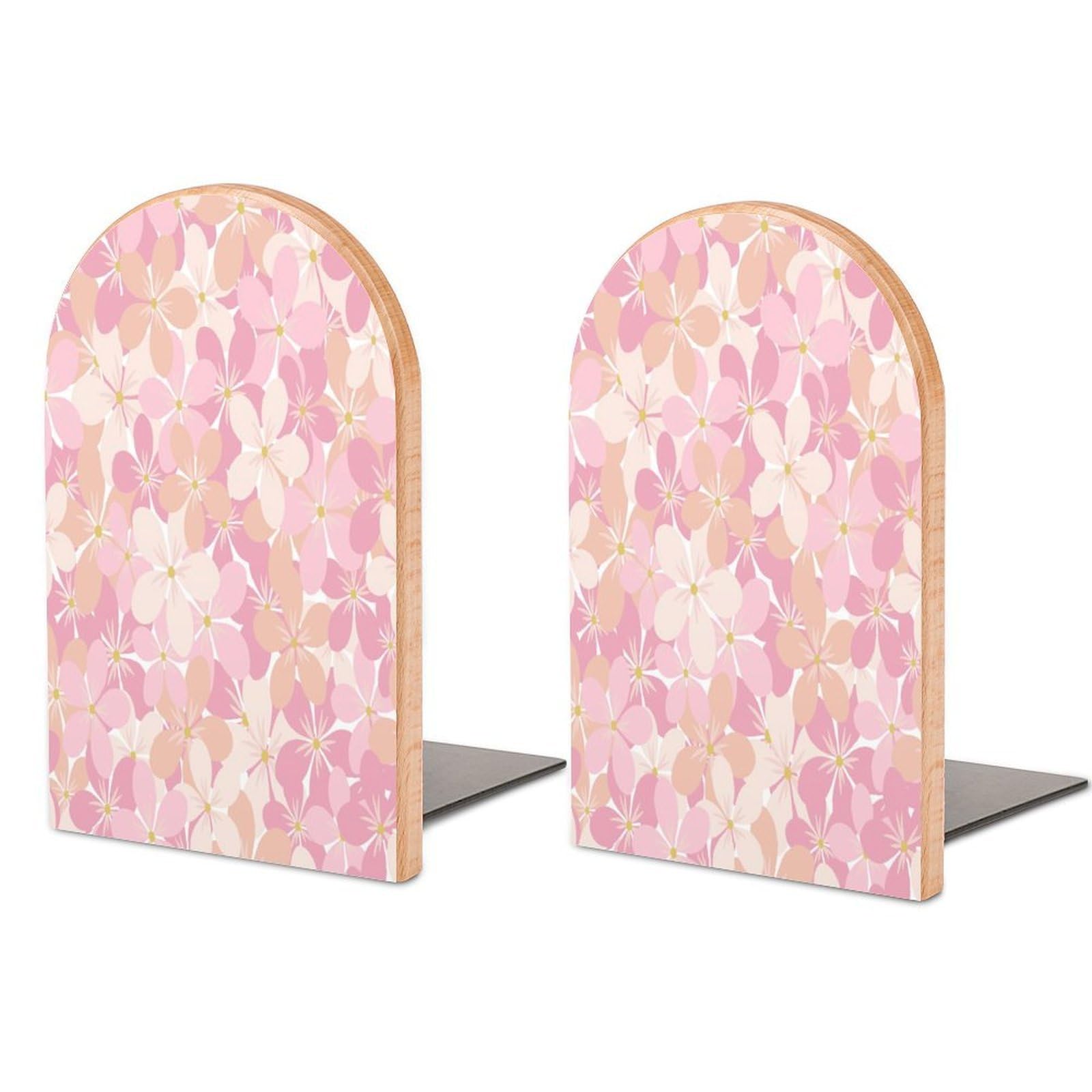 Seamless Vector Floral Pattern Beech Wood Bookends Heavy Duty Book Organizers Desktop File Holder for Office Home Bookshelf