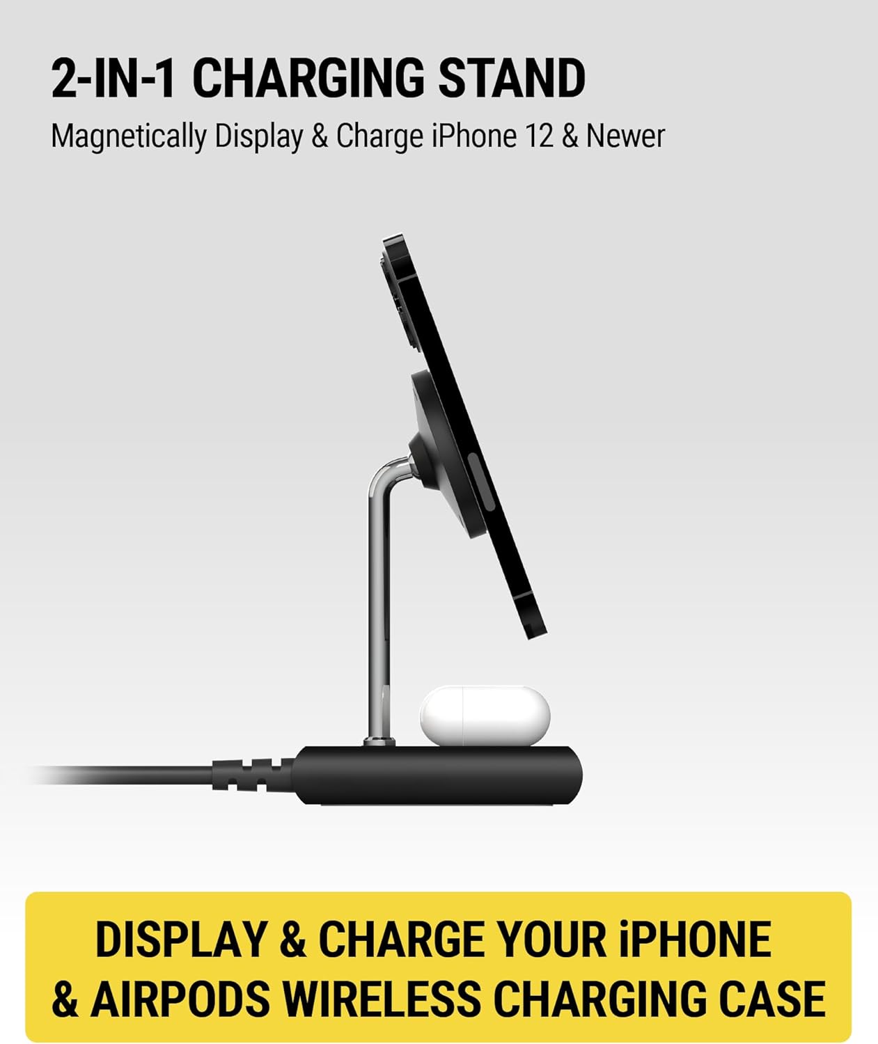 Scosche BaseLynx 2.0 2-in-1 Fast Charging Station, 15W Qi2 MagSafe Charger Stand and 5W Wireless Charging Pad for AirPods, Phone Charger Compatible with Apple iPhone 16/15/14/13/12 Samsung S25, Black - Image 2